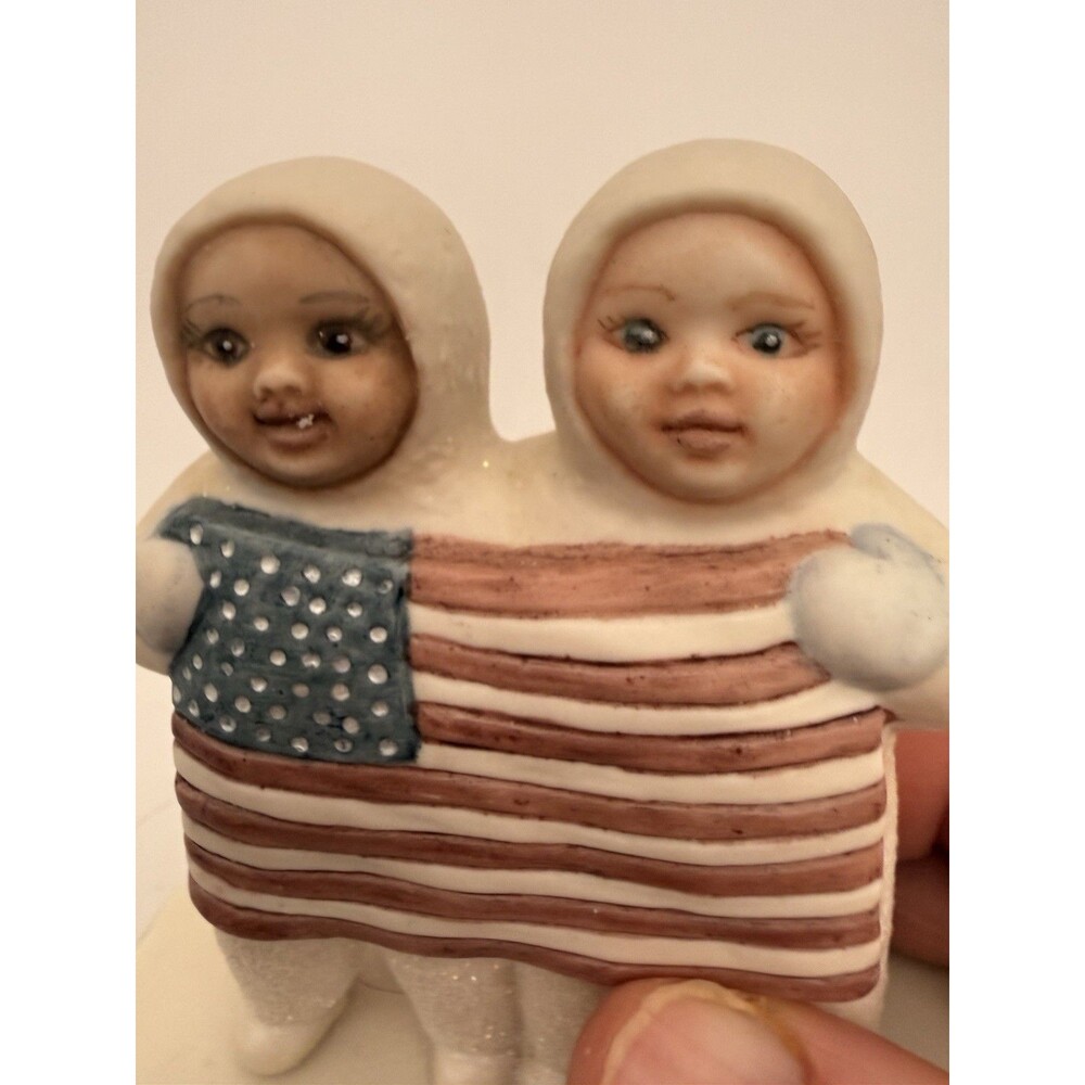 Twin Baby Figurine American Flag Patriotic Handmade Style 3.5” Pre-Owned
